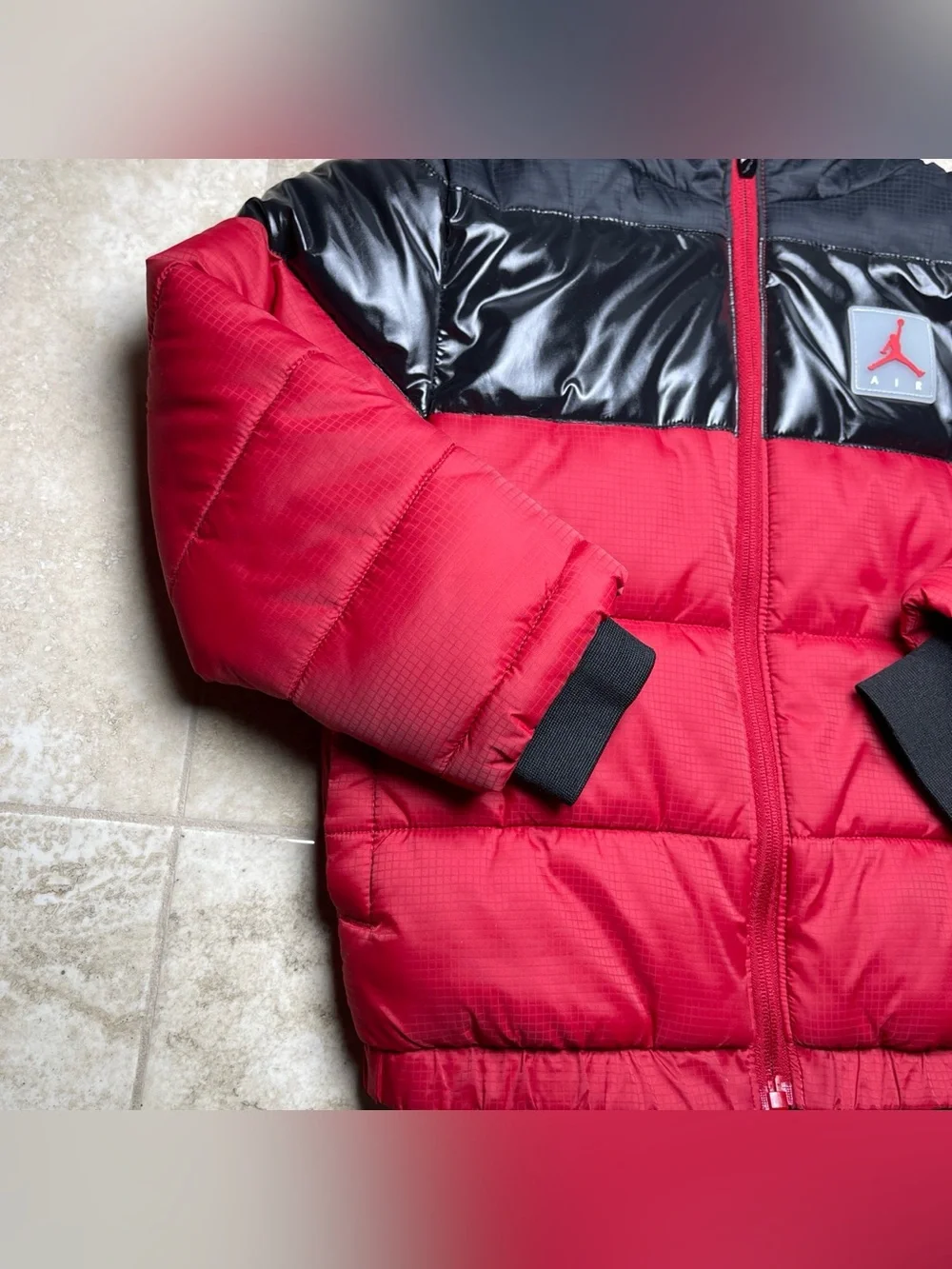 Jordan Red and Black Kids Puffer Jacket with Hood